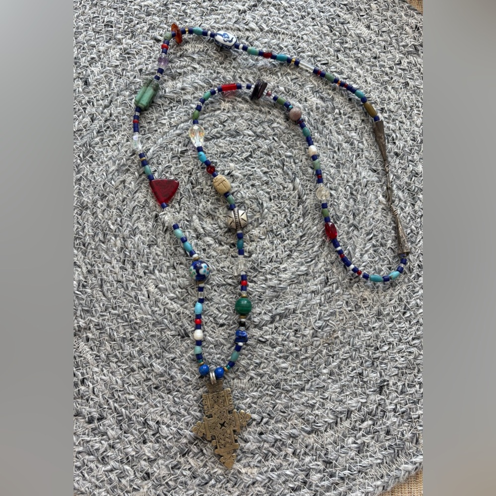 Colorful Coptic Cross Beaded Necklace